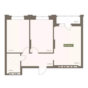 2-к квартира, вторичка, 56м2, 8/16 этаж