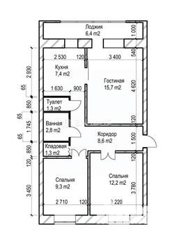 3-к квартира, вторичка, 65м2, 4/5 этаж