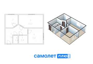 2-к квартира, вторичка, 42м2, 1/3 этаж