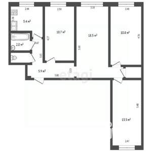 4-к квартира, вторичка, 69м2, 1/5 этаж