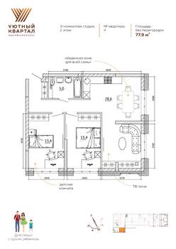 3-к квартира, вторичка, 78м2, 2/15 этаж