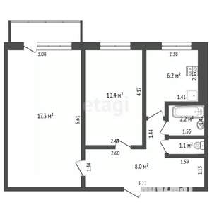2-к квартира, вторичка, 45м2, 3/5 этаж
