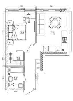 2-к квартира, вторичка, 46м2, 12/15 этаж