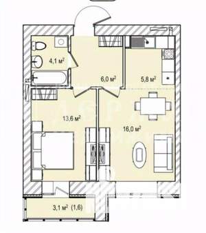 2-к квартира, вторичка, 47м2, 2/13 этаж