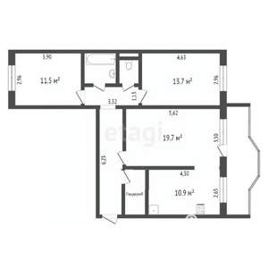 3-к квартира, вторичка, 77м2, 4/14 этаж