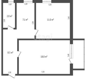 2-к квартира, вторичка, 45м2, 2/2 этаж