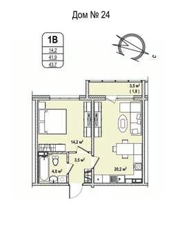 1-к квартира, строящийся дом, 44м2, 4/17 этаж
