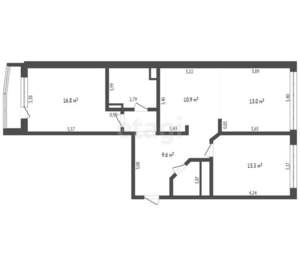 2-к квартира, вторичка, 74м2, 5/6 этаж