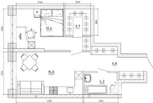 Студия квартира, вторичка, 44м2, 4/15 этаж