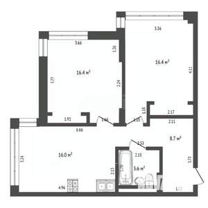 2-к квартира, вторичка, 64м2, 14/15 этаж