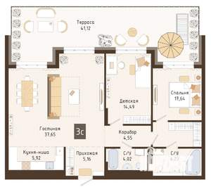 3-к квартира, строящийся дом, 96м2, 2/7 этаж