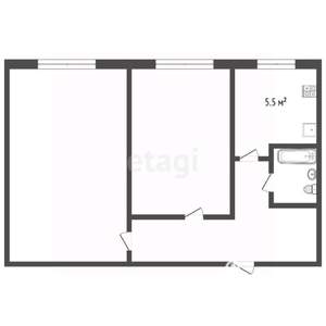 2-к квартира, вторичка, 44м2, 1/5 этаж