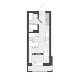 1-к квартира, строящийся дом, 25м2, 5/9 этаж
