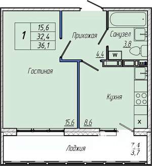 1-к квартира, вторичка, 36м2, 3/17 этаж