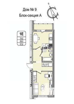 1-к квартира, строящийся дом, 38м2, 5/16 этаж