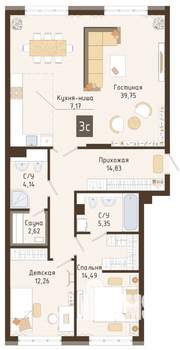 3-к квартира, вторичка, 102м2, 4/7 этаж