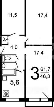 3-к квартира, вторичка, 61м2, 4/5 этаж