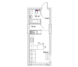 Студия квартира, сданный дом, 30м2, 13/14 этаж