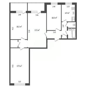 4-к квартира, вторичка, 74м2, 8/9 этаж