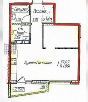 1-к квартира, вторичка, 39м2, 13/16 этаж