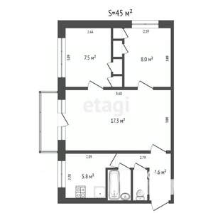 3-к квартира, вторичка, 45м2, 4/5 этаж