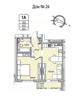 1-к квартира, строящийся дом, 43м2, 11/17 этаж