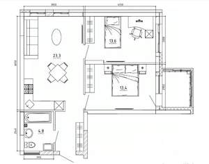 2-к квартира, вторичка, 66м2, 1/15 этаж