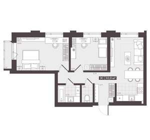3-к квартира, вторичка, 64м2, 12/16 этаж