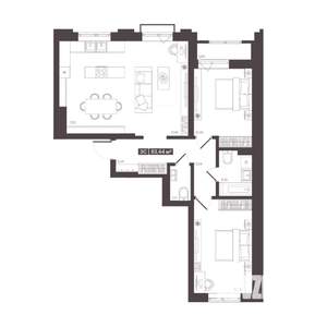 3-к квартира, строящийся дом, 83м2, 4/6 этаж