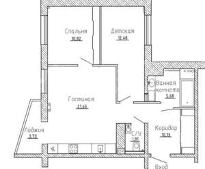 3-к квартира, вторичка, 62м2, 14/15 этаж