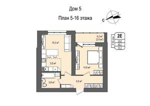 2-к квартира, строящийся дом, 52м2, 11/16 этаж