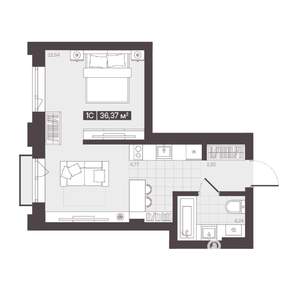 1-к квартира, строящийся дом, 36м2, 4/16 этаж