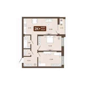 2-к квартира, вторичка, 67м2, 13/25 этаж