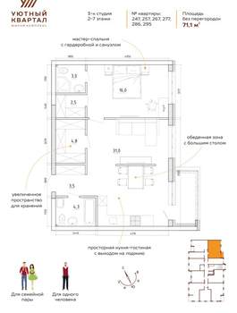 3-к квартира, вторичка, 71м2, 2/8 этаж