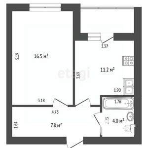 1-к квартира, вторичка, 40м2, 12/12 этаж