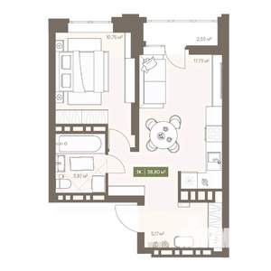 1-к квартира, вторичка, 39м2, 6/16 этаж