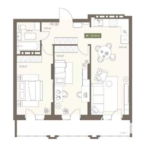 2-к квартира, вторичка, 62м2, 8/16 этаж