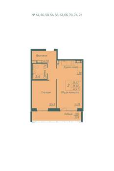 2-к квартира, вторичка, 42м2, 1/10 этаж