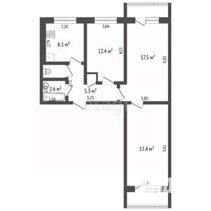 3-к квартира, вторичка, 59м2, 9/9 этаж