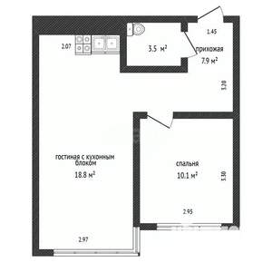 2-к квартира, вторичка, 44м2, 6/7 этаж