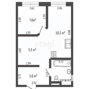 1-к квартира, вторичка, 34м2, 1/7 этаж