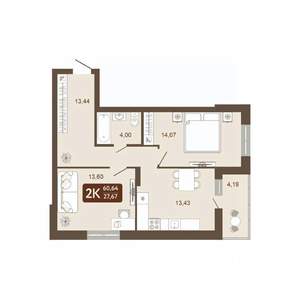 2-к квартира, вторичка, 61м2, 3/20 этаж