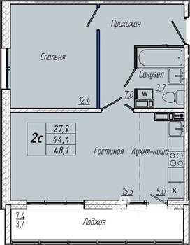 1-к квартира, вторичка, 48м2, 8/17 этаж