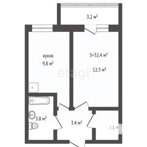 1-к квартира, вторичка, 32м2, 6/12 этаж