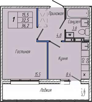1-к квартира, вторичка, 36м2, 1/17 этаж