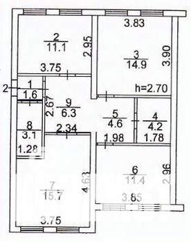 3-к квартира, вторичка, 73м2, 1/1 этаж