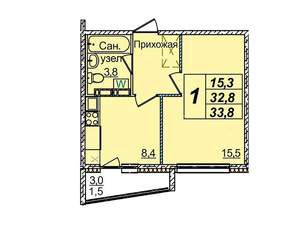 1-к квартира, вторичка, 34м2, 4/9 этаж