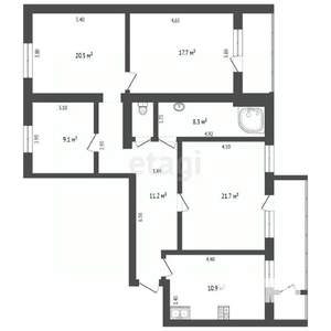 4-к квартира, вторичка, 110м2, 4/12 этаж