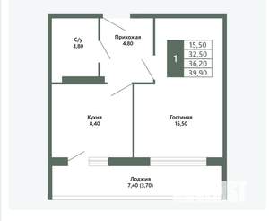 1-к квартира, вторичка, 40м2, 4/12 этаж