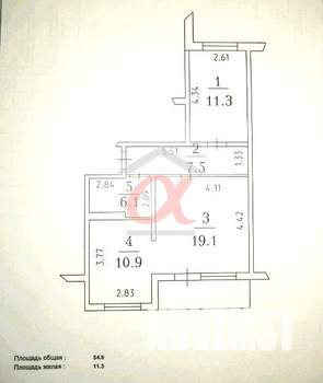2-к квартира, вторичка, 54м2, 3/9 этаж